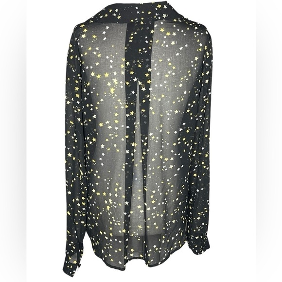 Cabi whimsical Sheer Button Down Blouse Black w Yellow & White Stars Size S - Picture 4 of 8